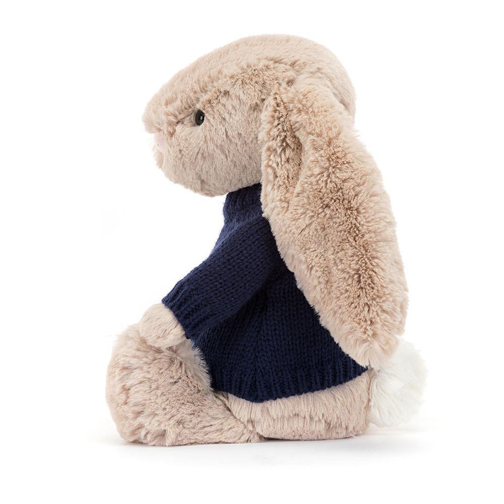 Jerséis Jellycat Bashful Bunny with Personalised Navy Jumper 31cm x 12cm x 9cm Beige  Costa Rica |  95317-ILAD
